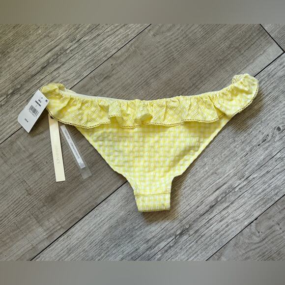 NEW $185 Jonathan simkhai lemonade yellow white gingham bikini bottoms sz large - Picture 3 of 7